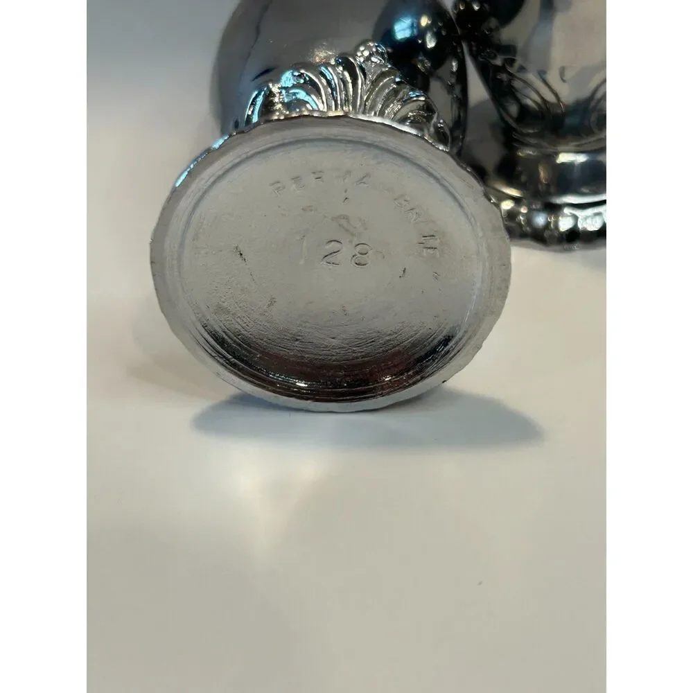 Permabrite 128 Salt Pepper Shakers Pair Silver Tone Vintage Tableware 4.25in